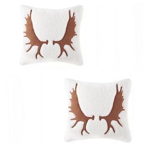 Coleman Sherpa Antler Detailed Square Throw Pillows Set of 2
